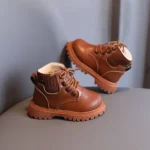 نیم بوت چرم بچگانه وارداتی (داخل خز و گرم) - Image 2